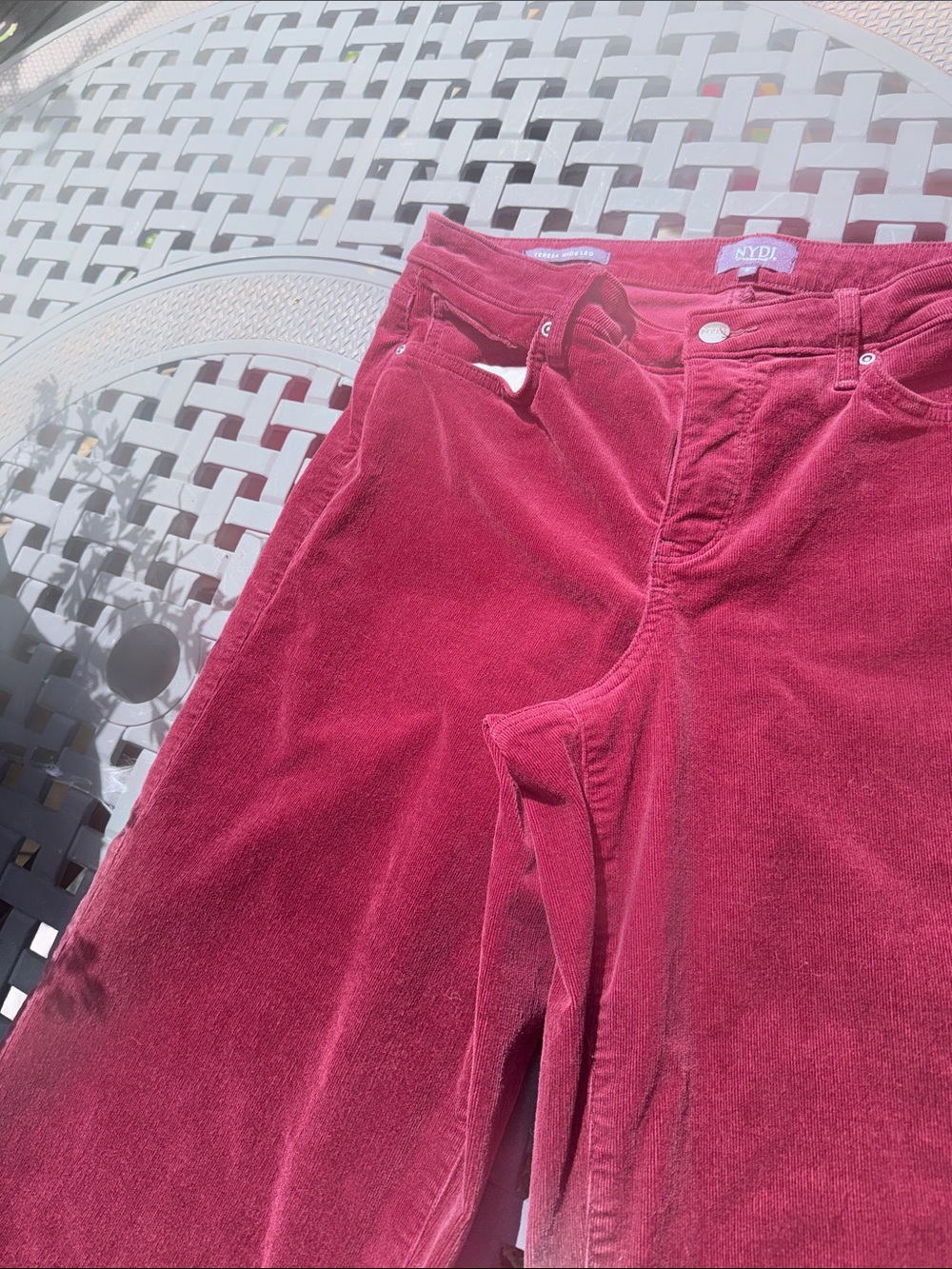 NYDJ High-Rise Corduroy Jeans in Wine Red